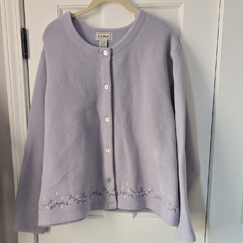 L.L. Bean Lavender Cardigan with Floral Embroidery